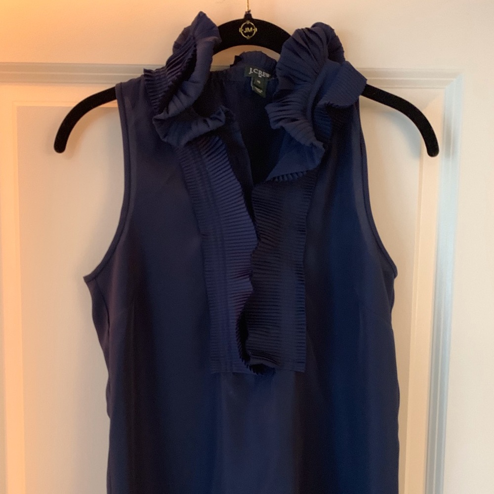 J. Crew navy silk ruffle blowse